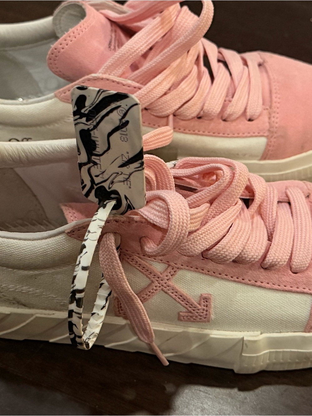 Off-White Pink and White Low-Top Sneakers